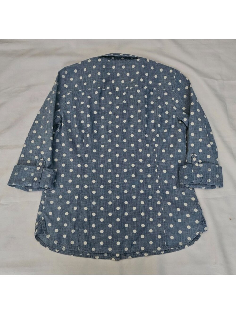 Tommy Hilfiger Women's Chambray Roll Tab Sleeve Polka Dot Print Shirt Size S/P - Picture 4 of 16